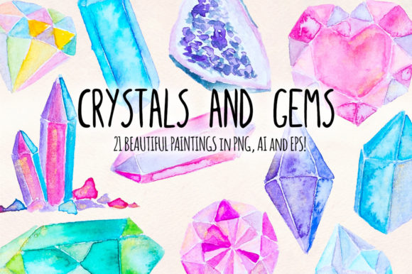 Crystals and Gems: A Unique Watercolor Graphic Element Bundle