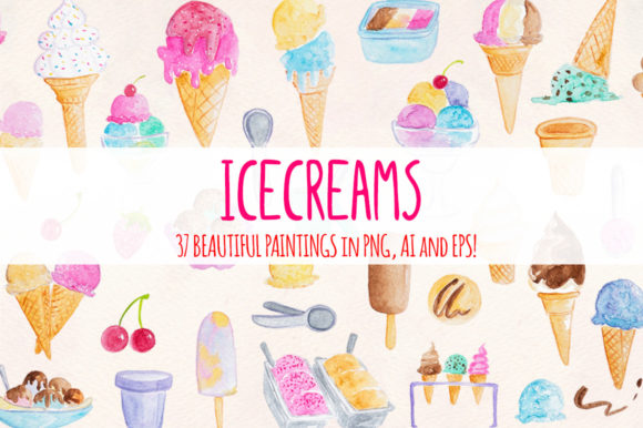 Exploring Icecreams: A Watercolour Graphic Element Bundle