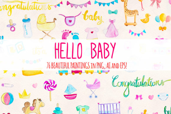 Hello Baby: A Beautiful Watercolour Graphic Element Bundle for Creative Projects