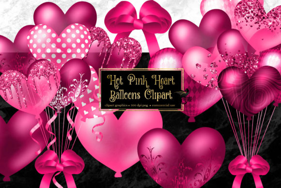 Hot Pink Heart Balloons Clipart