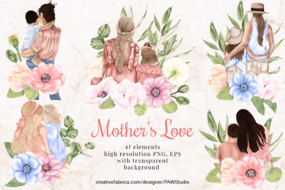 Mothers Day Clipart Anemone Flower Leaves