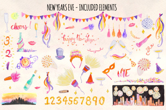 New Year’s Eve Celebrations with Hand-Painted Watercolour Elements