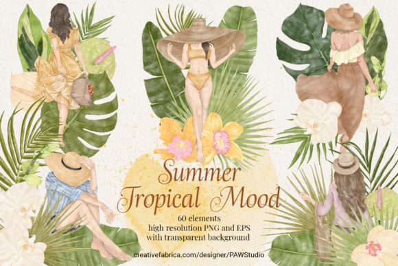 Summer Tropical Fashion Girls Clipart