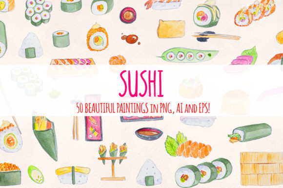 Sushi Watercolour Graphic Elements