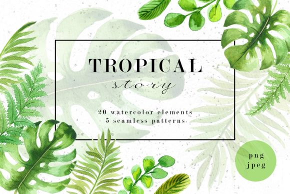Tropical Story - Watercolor Leaves